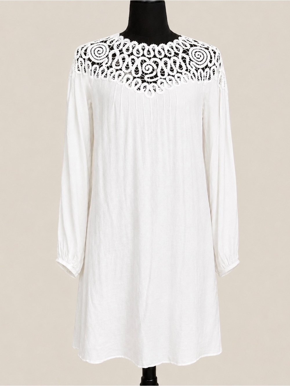 Johnny Was Cielito Modal Dress White Crochet Yoke Boho Tunic Removable Slip NWT
